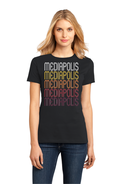 Ladies Black Mediapolis, IA | Retro, Vintage Style Iowa Pride  T-shirt