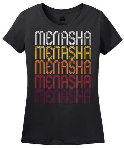 Ladies Black Menasha, WI | Retro, Vintage Style Wisconsin Pride  T-shirt