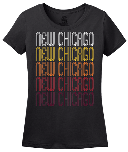 Ladies Black New Chicago, IN | Retro, Vintage Style Indiana Pride  T-shirt