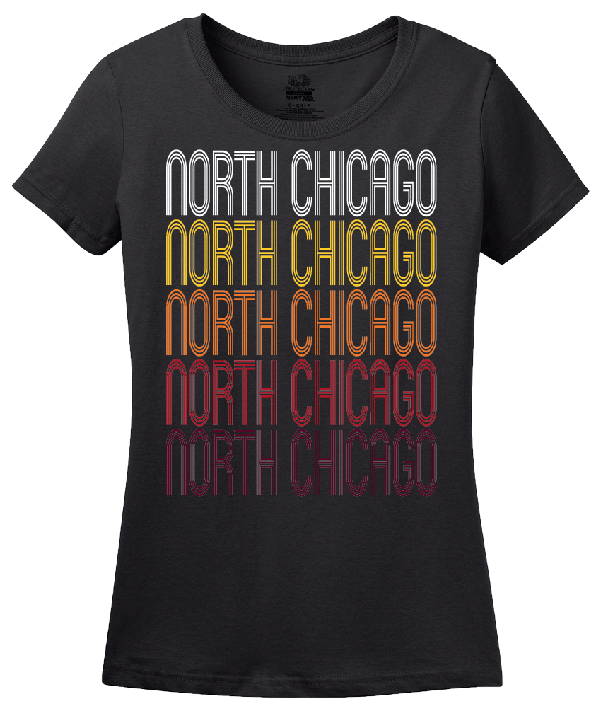 Ladies Black North Chicago, IL | Retro, Vintage Style Illinois Pride  T-shirt