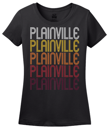 Ladies Black Plainville, KS | Retro, Vintage Style Kansas Pride  T-shirt