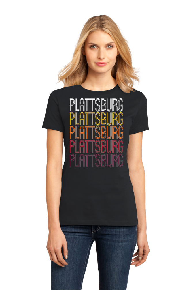 Ladies Black Plattsburg, MO | Retro, Vintage Style Missouri Pride  T-shirt