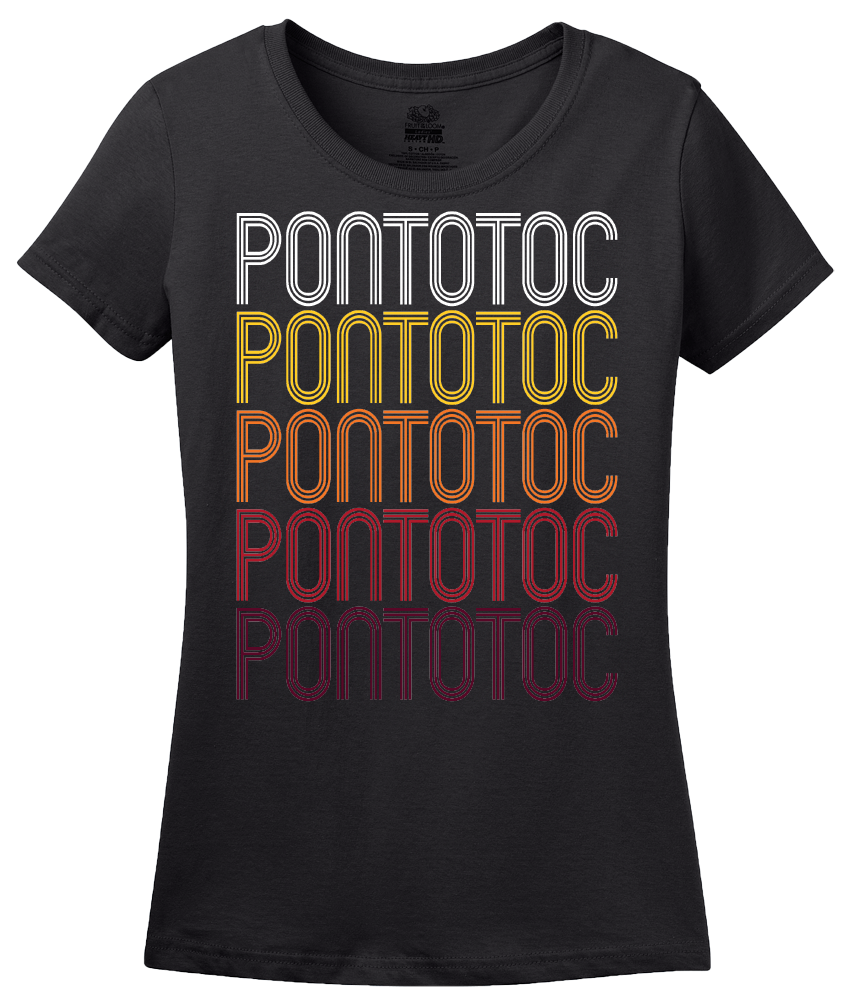Ladies Black Pontotoc, MS | Retro, Vintage Style Mississippi Pride  T-shirt