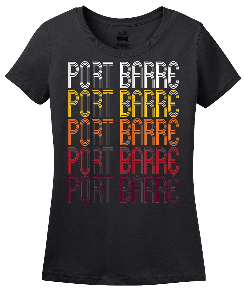 Ladies Black Port Barre, LA | Retro, Vintage Style Louisiana Pride  T-shirt