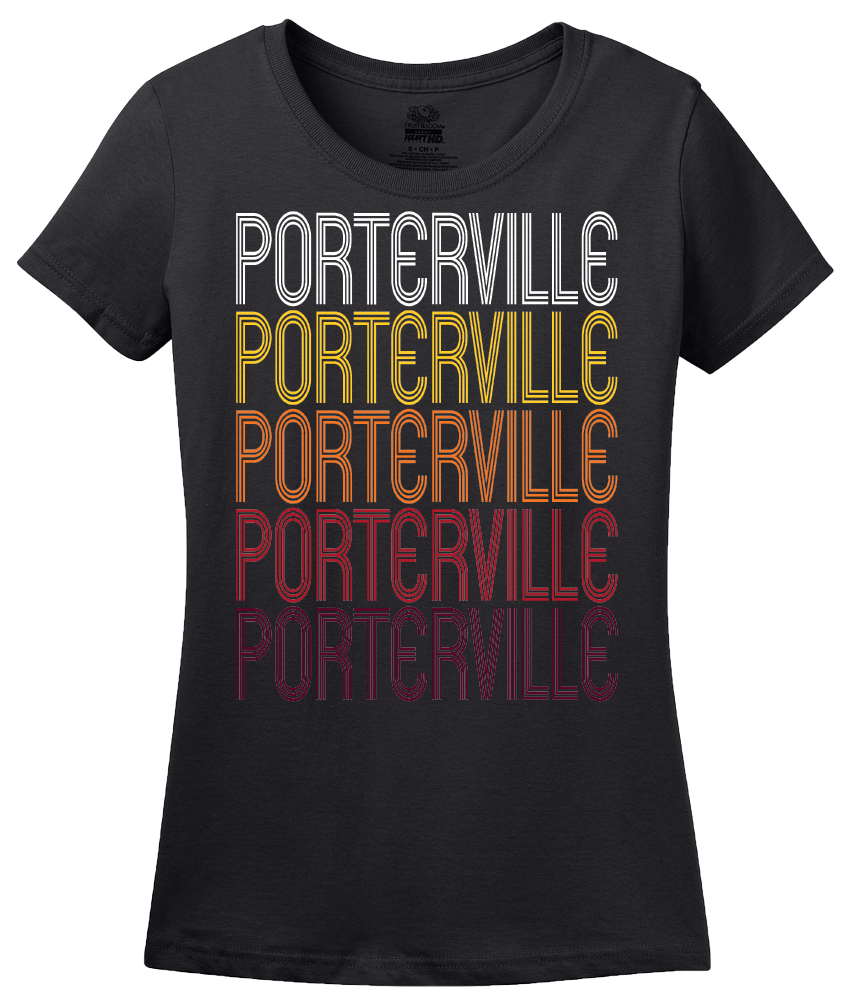 Ladies Black Porterville, CA | Retro, Vintage Style California Pride  T-shirt