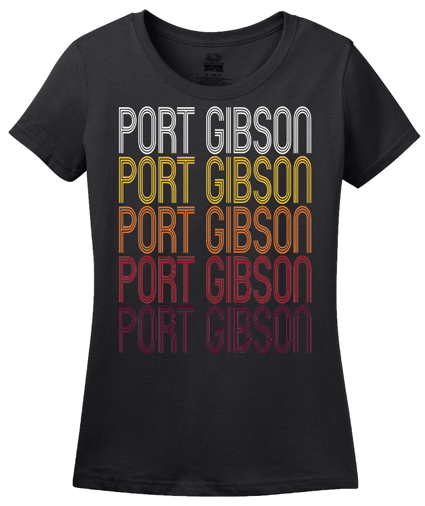 Ladies Black Port Gibson, MS | Retro, Vintage Style Mississippi Pride  T-shirt