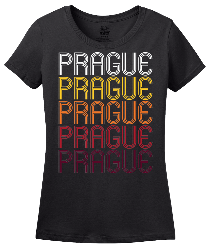 Ladies Black Prague, OK | Retro, Vintage Style Oklahoma Pride  T-shirt