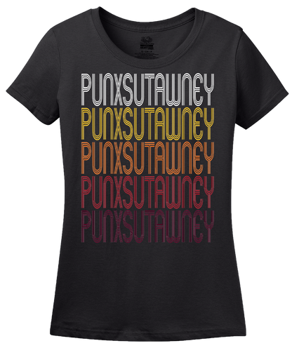 Ladies Black Punxsutawney, PA | Retro, Vintage Style Pennsylvania Pride  T-shirt
