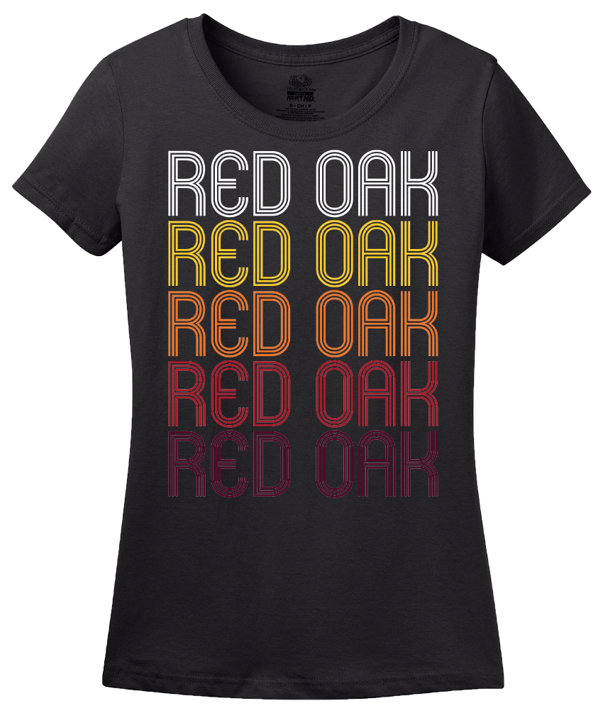 Ladies Black Red Oak, IA | Retro, Vintage Style Iowa Pride  T-shirt