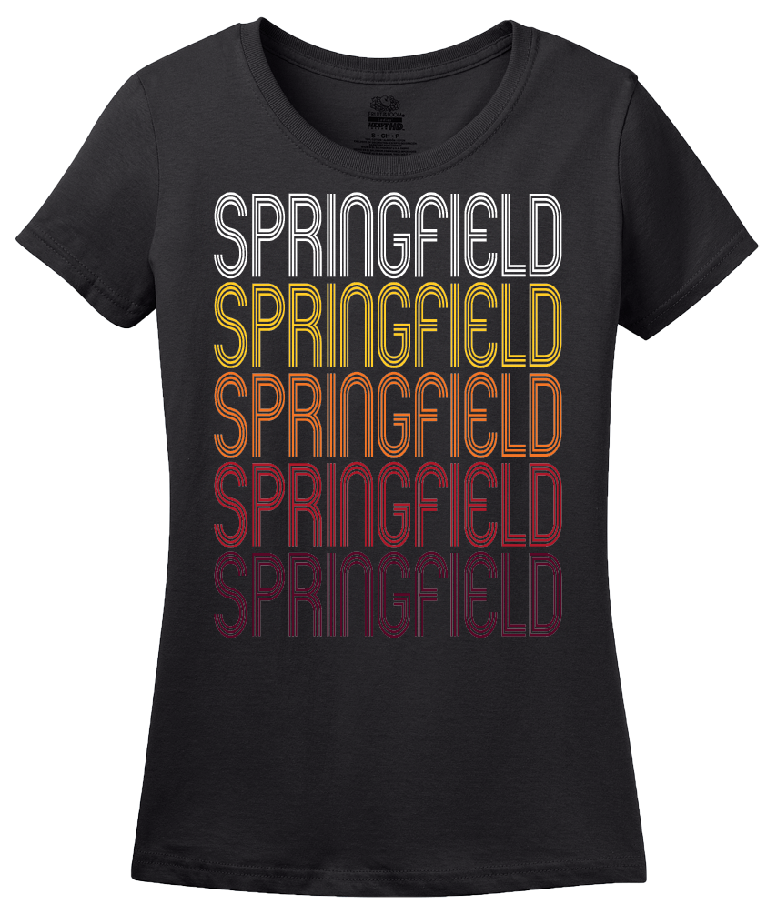 Ladies Black Springfield, MA | Retro, Vintage Style Massachusetts Pride  T-shirt