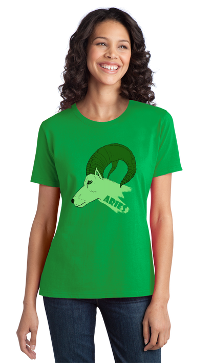 Ladies Green Zodiac Aries The Ram - Horoscope Astrology Fan Star Sign T-shirt