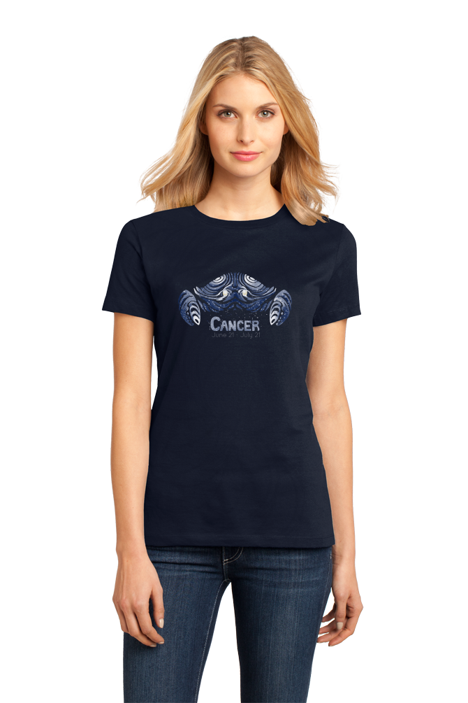 Ladies Navy Zodiac Cancer - Horoscope Astrology Fan Star Sign The Crab T-shirt