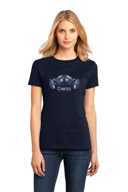 Ladies Navy Zodiac Cancer - Horoscope Astrology Fan Star Sign The Crab T-shirt