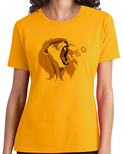 Ladies Gold Zodiac Leo The Lion - Horoscope Astrology Fan Star Sign T-shirt